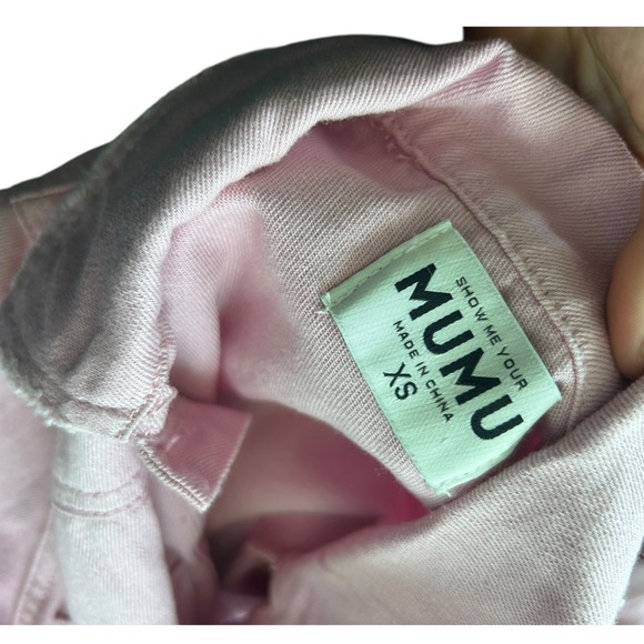 Show Me Your Mumu Cannon Romper in Pink Denim Shorts Chic Size XS - Picture 6 of 8